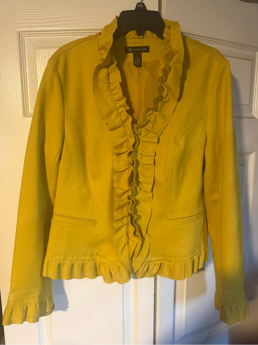 INC International Concepts Bright Yellow Ruffle-Front Blazer